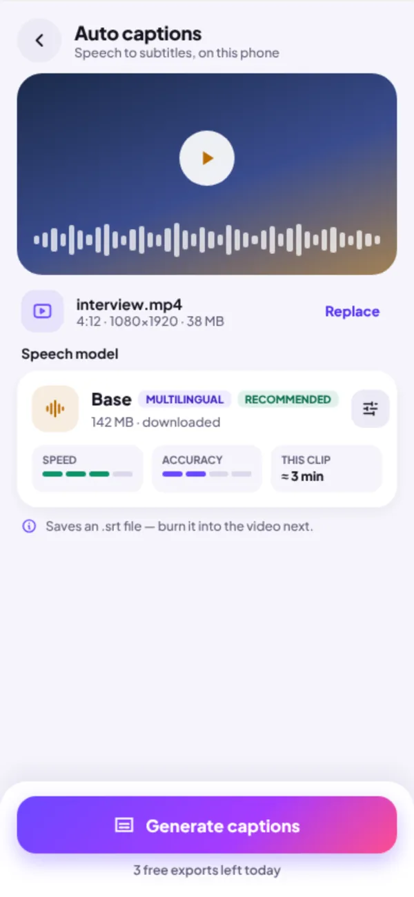Generating captions in the VidiTool app